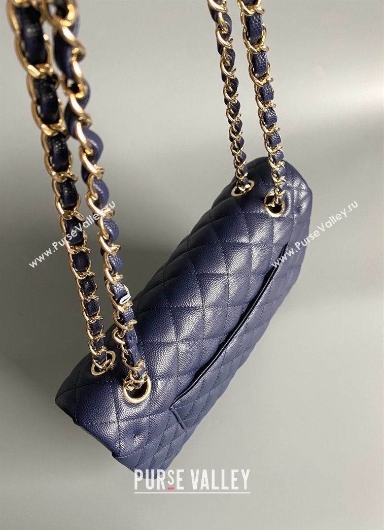 Chanel Classic Grained Calfskin Medium Flap Bag A01112 Dark Blue 2024 1209 (YD-241209005)