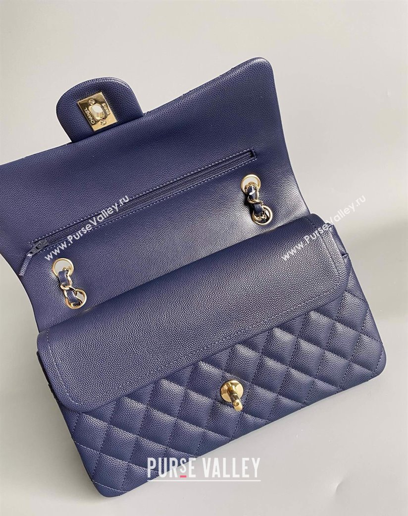 Chanel Classic Grained Calfskin Medium Flap Bag A01112 Dark Blue 2024 1209 (YD-241209005)