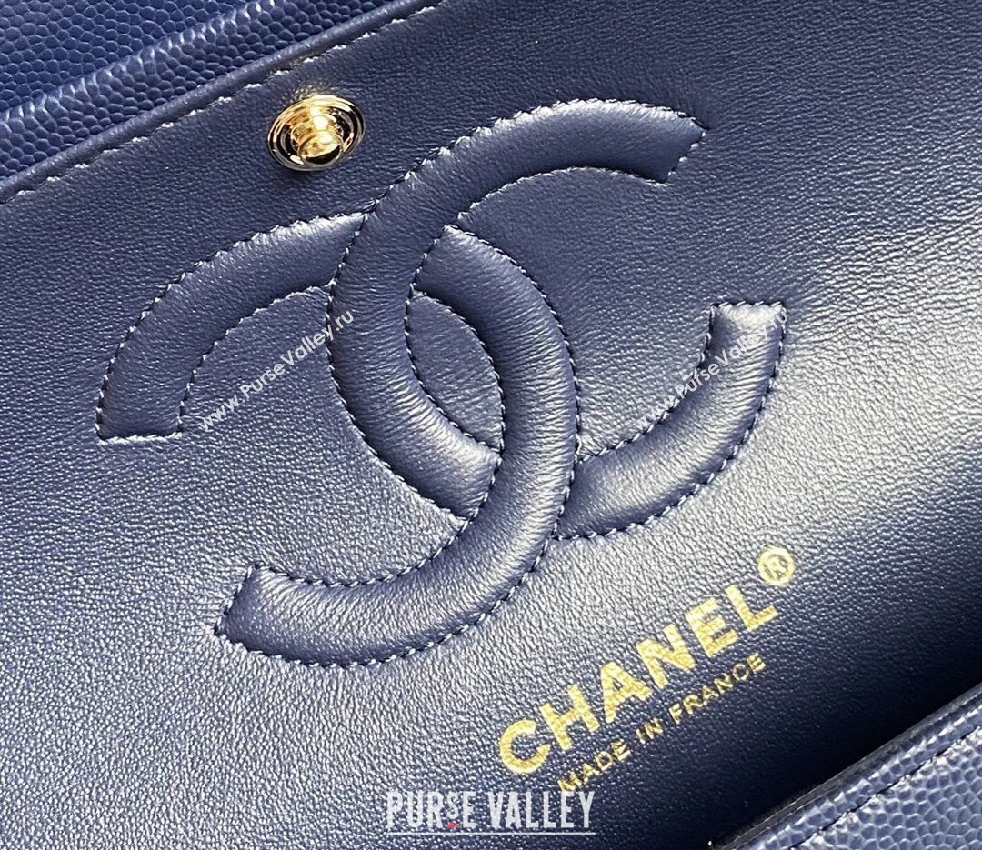 Chanel Classic Grained Calfskin Medium Flap Bag A01112 Dark Blue 2024 1209 (YD-241209005)