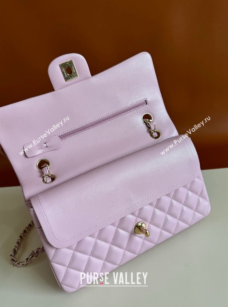 Chanel Classic Grained Calfskin Medium Flap Bag A01112 Light Purple 2024 1209 (YD-241209007)