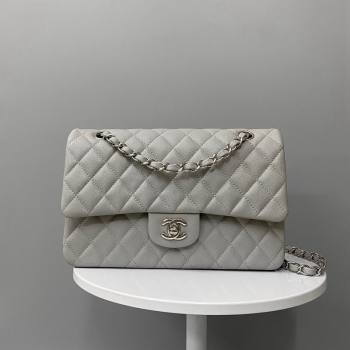 Chanel Classic Grained Calfskin Medium Flap Bag A01112 Grey/Silver 2024 1209 (YD-241209009)