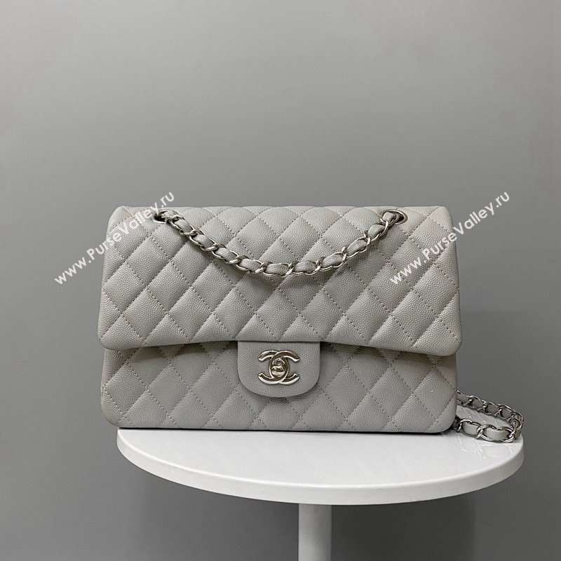 Chanel Classic Grained Calfskin Medium Flap Bag A01112 Grey/Silver 2024 1209 (YD-241209009)