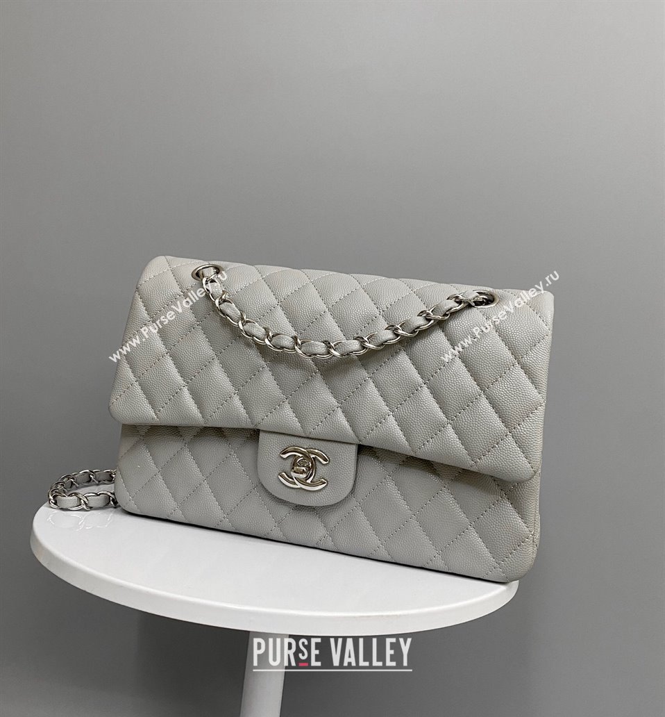 Chanel Classic Grained Calfskin Medium Flap Bag A01112 Grey/Silver 2024 1209 (YD-241209009)