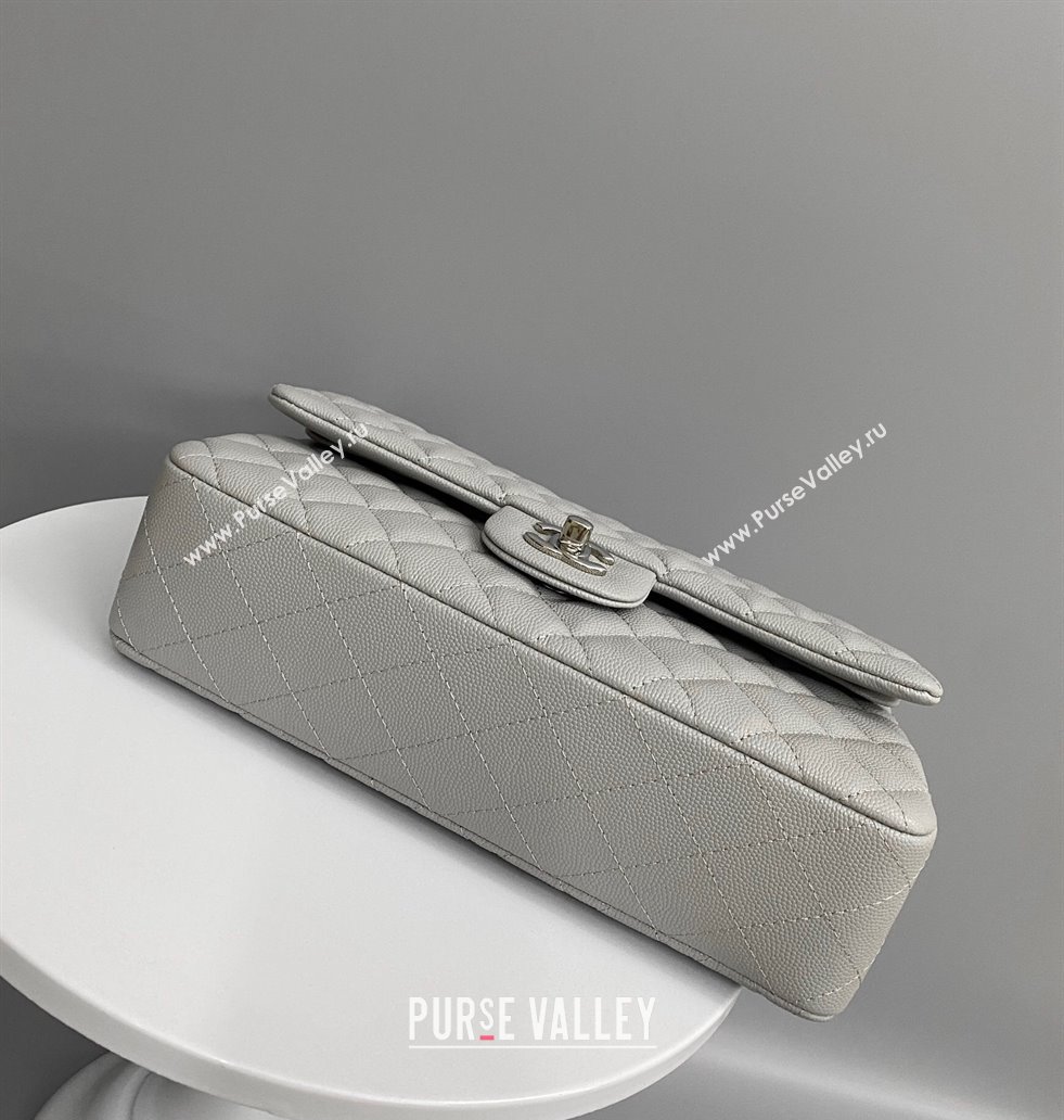 Chanel Classic Grained Calfskin Medium Flap Bag A01112 Grey/Silver 2024 1209 (YD-241209009)