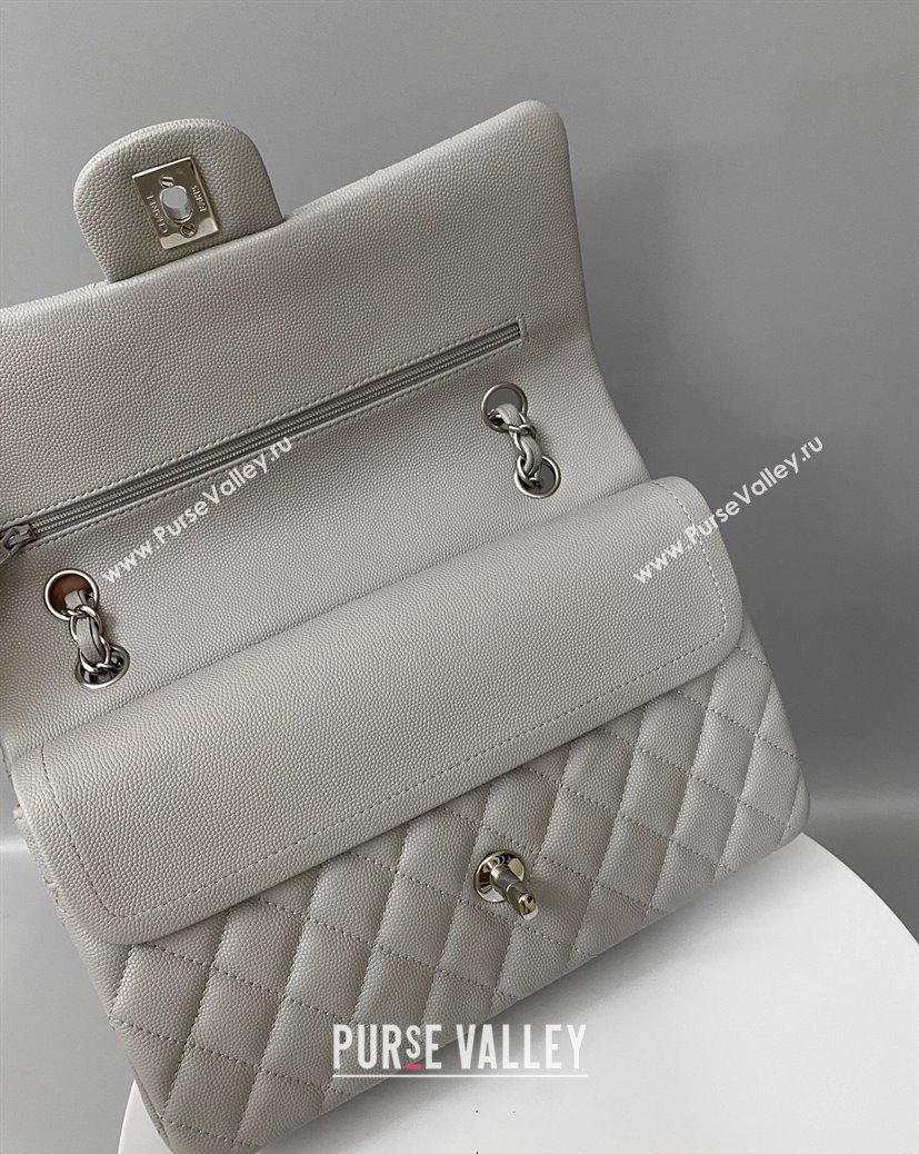 Chanel Classic Grained Calfskin Medium Flap Bag A01112 Grey/Silver 2024 1209 (YD-241209009)