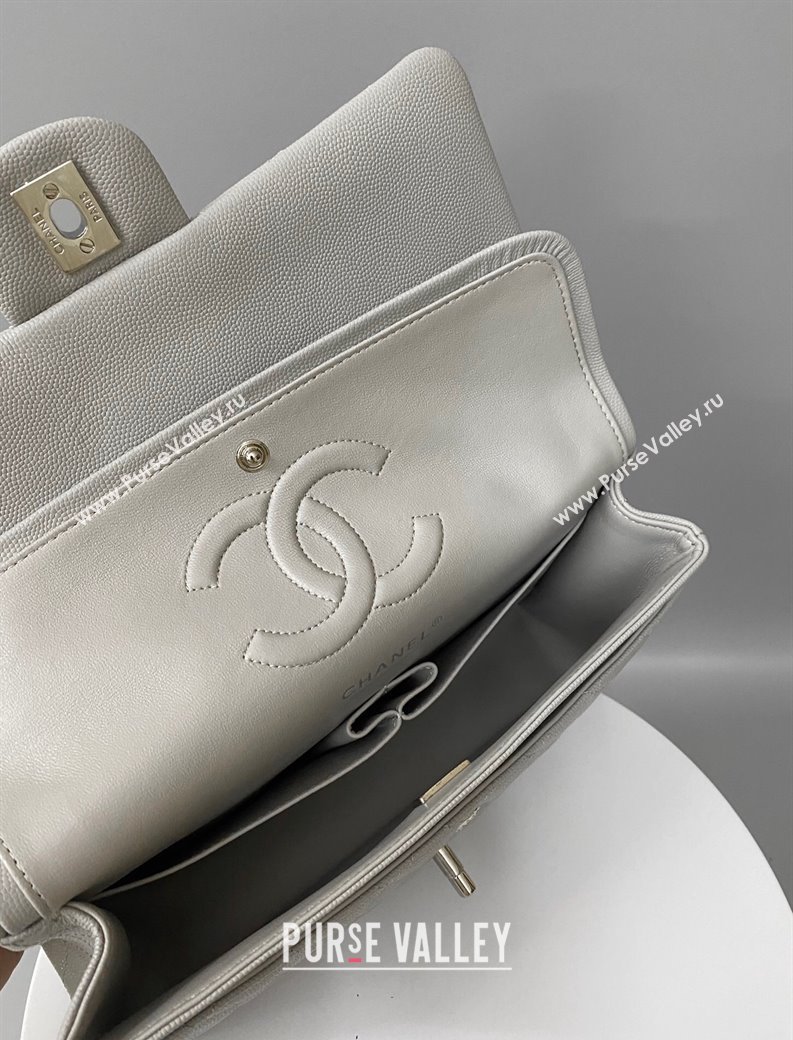 Chanel Classic Grained Calfskin Medium Flap Bag A01112 Grey/Silver 2024 1209 (YD-241209009)