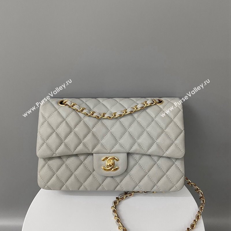 Chanel Classic Grained Calfskin Medium Flap Bag A01112 Grey/Gold 2024 1209 (YD-241209010)