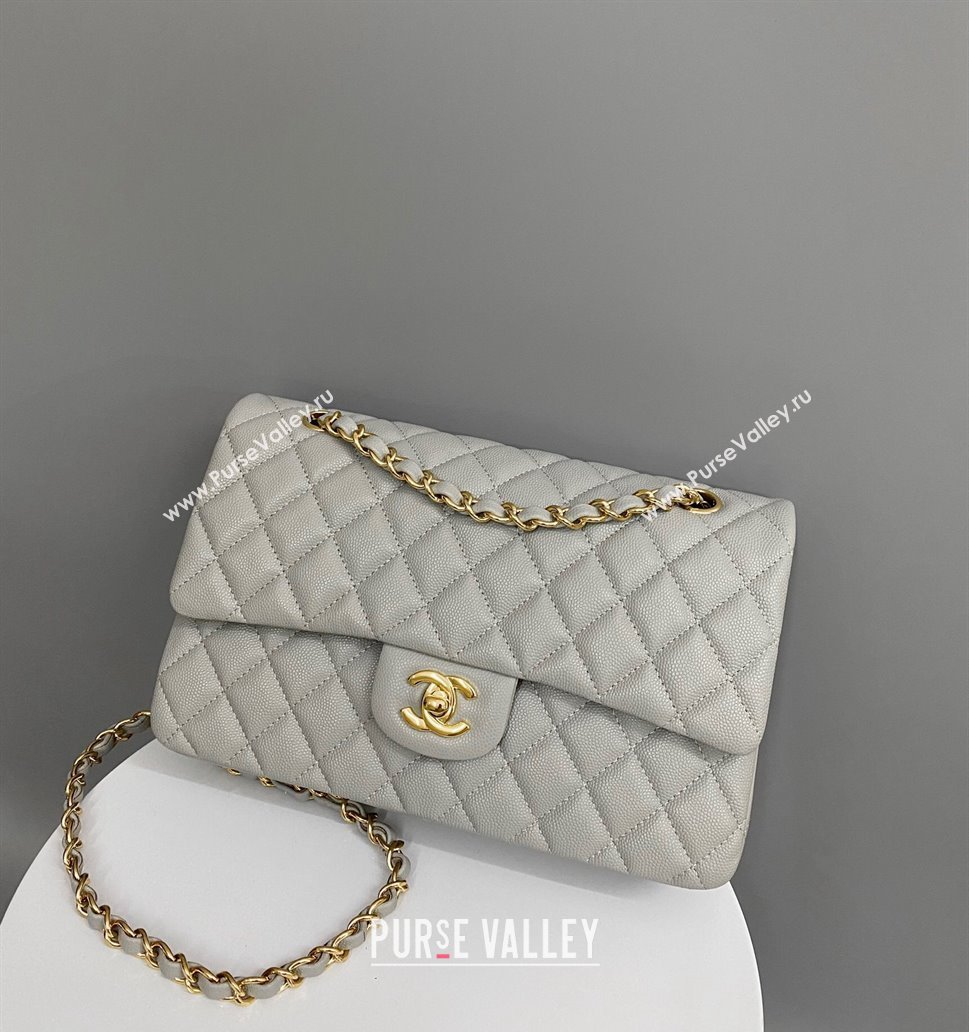 Chanel Classic Grained Calfskin Medium Flap Bag A01112 Grey/Gold 2024 1209 (YD-241209010)