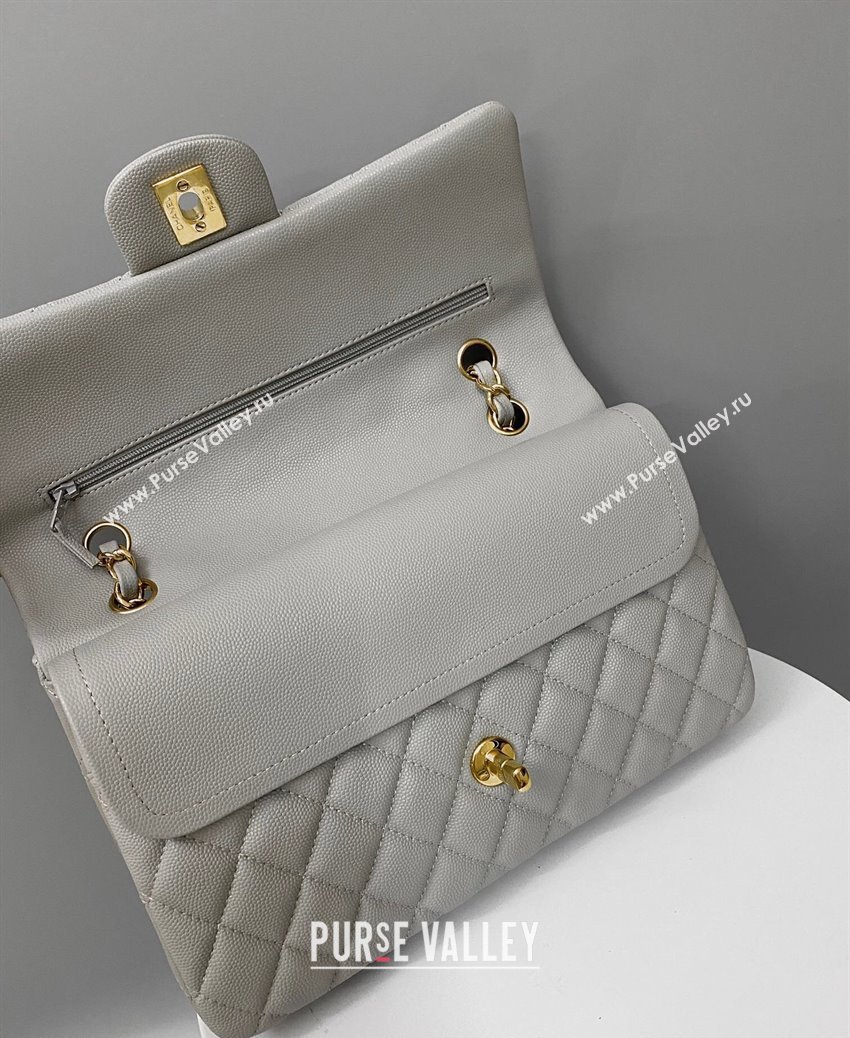 Chanel Classic Grained Calfskin Medium Flap Bag A01112 Grey/Gold 2024 1209 (YD-241209010)