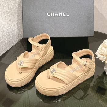 Chanel Chevron Lambskin Platform Thong Sandals 4.5cm Beige 2024 G46108 (MD-250102130)