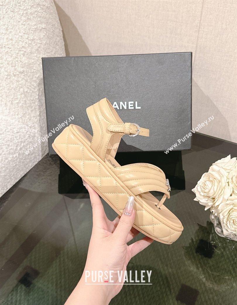 Chanel Chevron Lambskin Platform Thong Sandals 4.5cm Beige 2024 G46108 (MD-250102130)