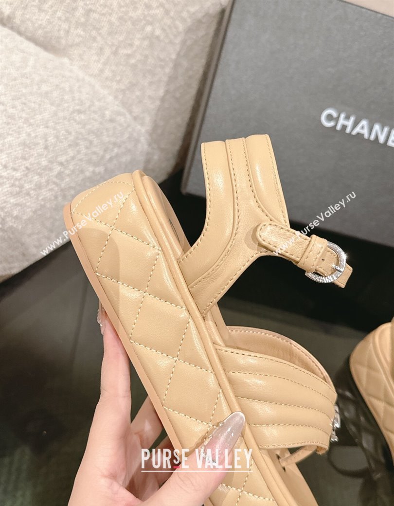 Chanel Chevron Lambskin Platform Thong Sandals 4.5cm Beige 2024 G46108 (MD-250102130)