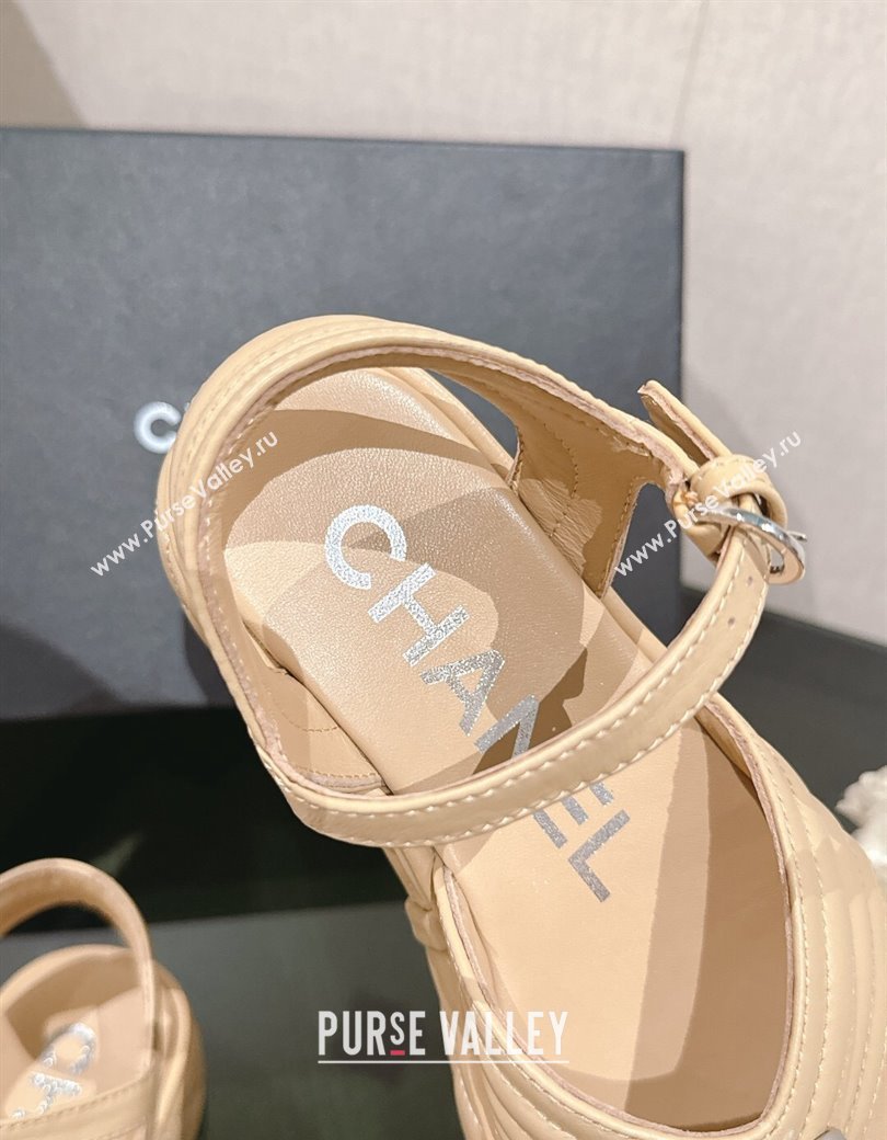 Chanel Chevron Lambskin Platform Thong Sandals 4.5cm Beige 2024 G46108 (MD-250102130)