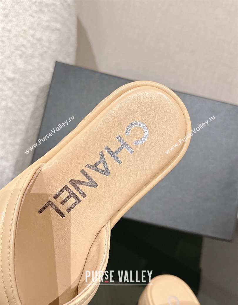 Chanel Chevron Lambskin Platform Thong Slides Sandal 4.5cm Beige 2024 G46108 (MD-250102131)