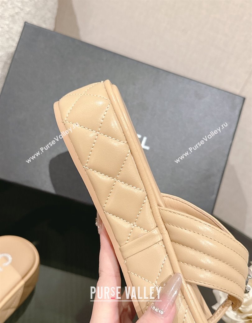 Chanel Chevron Lambskin Platform Thong Slides Sandal 4.5cm Beige 2024 G46108 (MD-250102131)