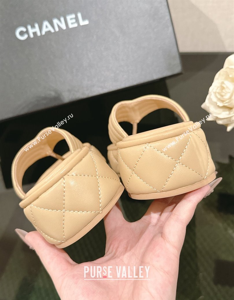 Chanel Chevron Lambskin Platform Thong Slides Sandal 4.5cm Beige 2024 G46108 (MD-250102131)