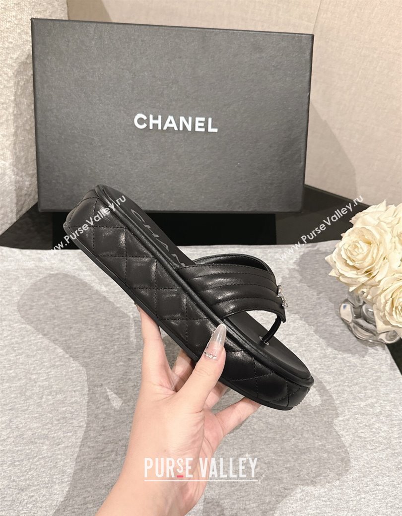 Chanel Chevron Lambskin Platform Thong Slides Sandal 4.5cm Black 2024 G46108 (MD-250102132)