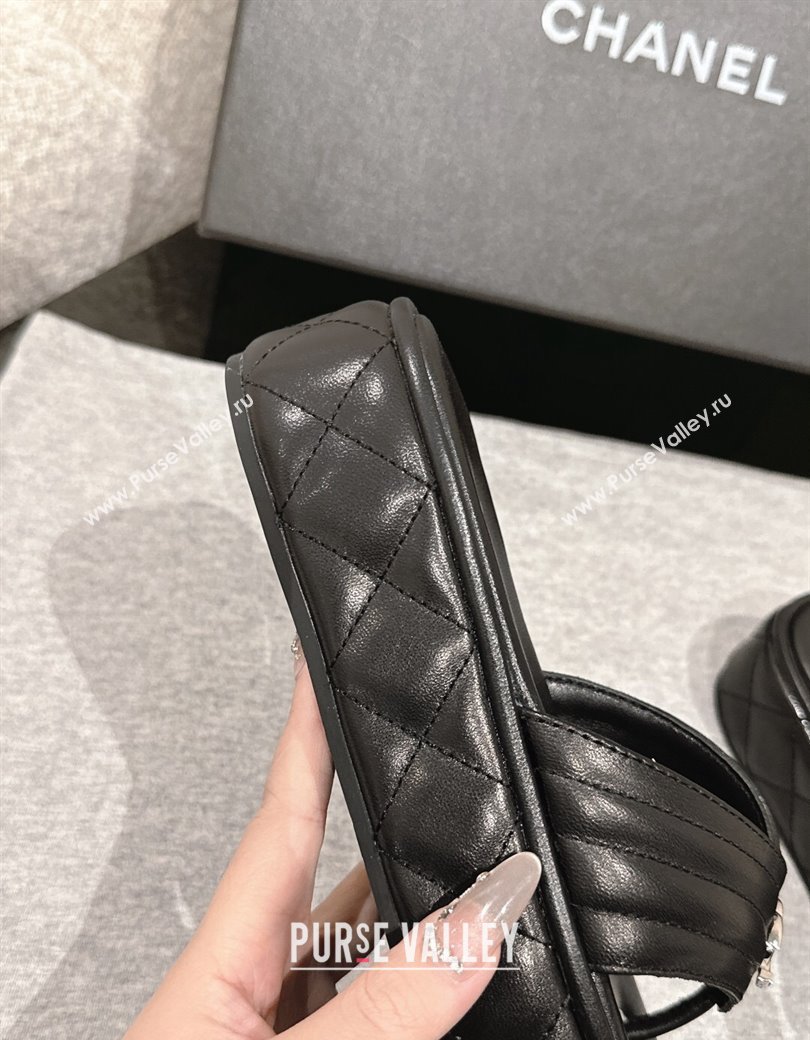 Chanel Chevron Lambskin Platform Thong Slides Sandal 4.5cm Black 2024 G46108 (MD-250102132)