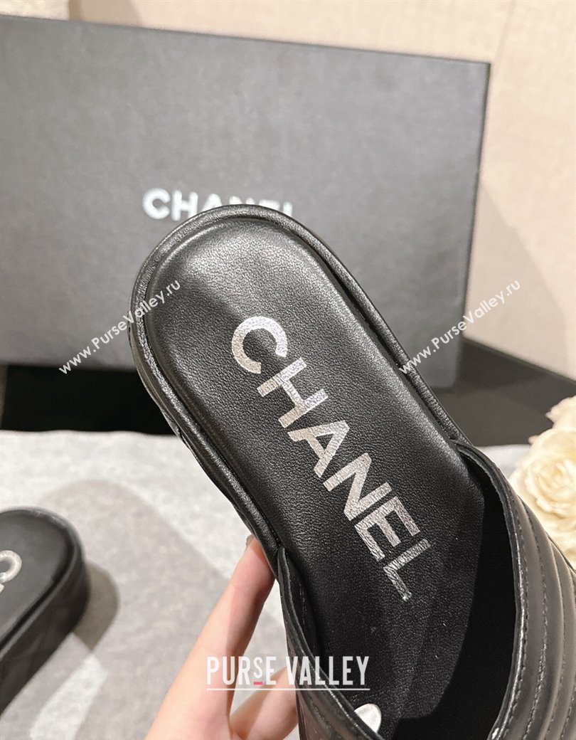 Chanel Chevron Lambskin Platform Thong Slides Sandal 4.5cm Black 2024 G46108 (MD-250102132)