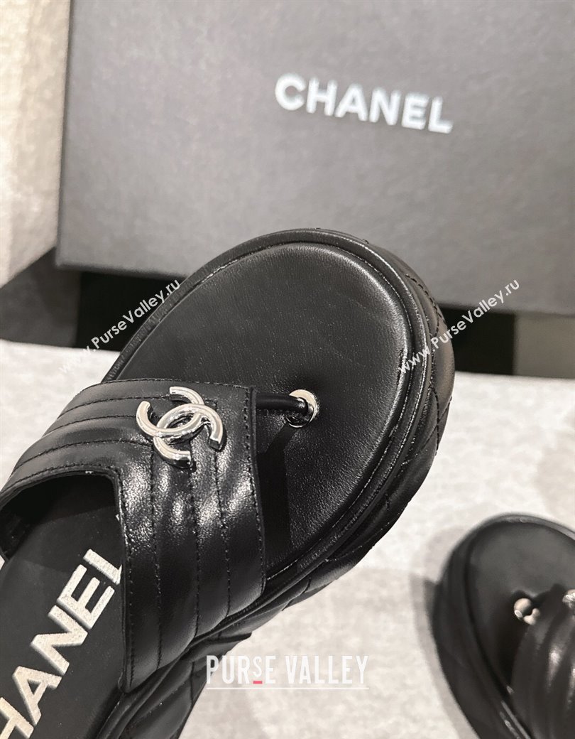 Chanel Chevron Lambskin Platform Thong Slides Sandal 4.5cm Black 2024 G46108 (MD-250102132)