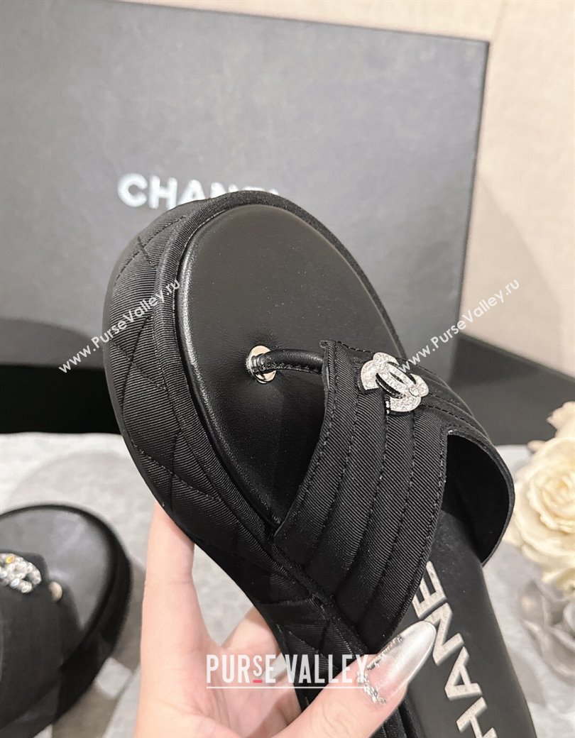 Chanel Chevron Grosgrain Platform Thong Slides Sandal 4.5cm Black 2024 G46108 (MD-250102134)