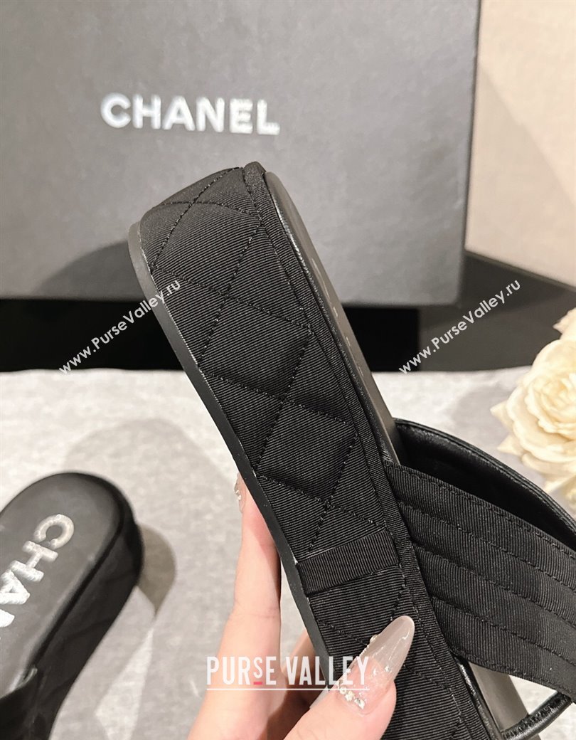 Chanel Chevron Grosgrain Platform Thong Slides Sandal 4.5cm Black 2024 G46108 (MD-250102134)