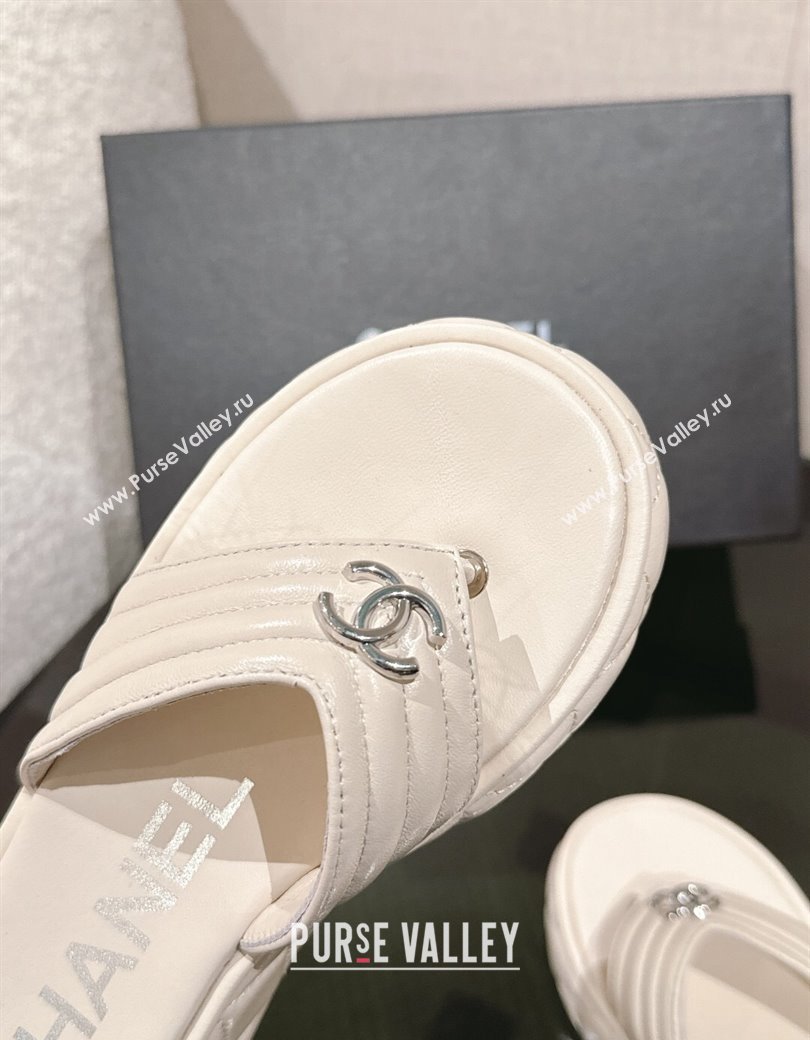 Chanel Chevron Lambskin Platform Thong Slides Sandal 4.5cm Pale Grey 2024 G46108 (MD-250102135)