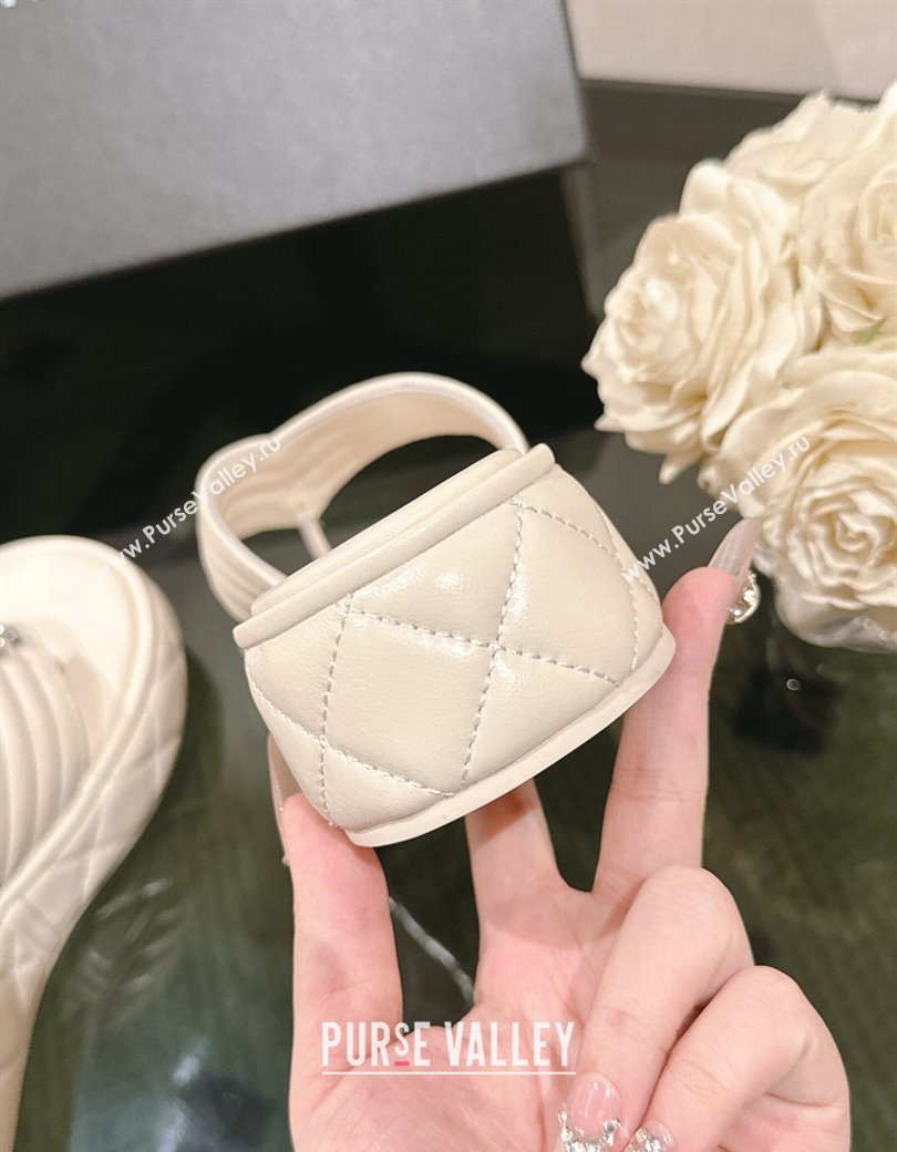 Chanel Chevron Lambskin Platform Thong Slides Sandal 4.5cm Pale Grey 2024 G46108 (MD-250102135)