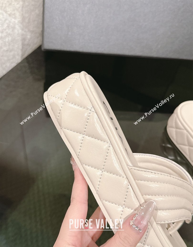 Chanel Chevron Lambskin Platform Thong Slides Sandal 4.5cm Pale Grey 2024 G46108 (MD-250102135)