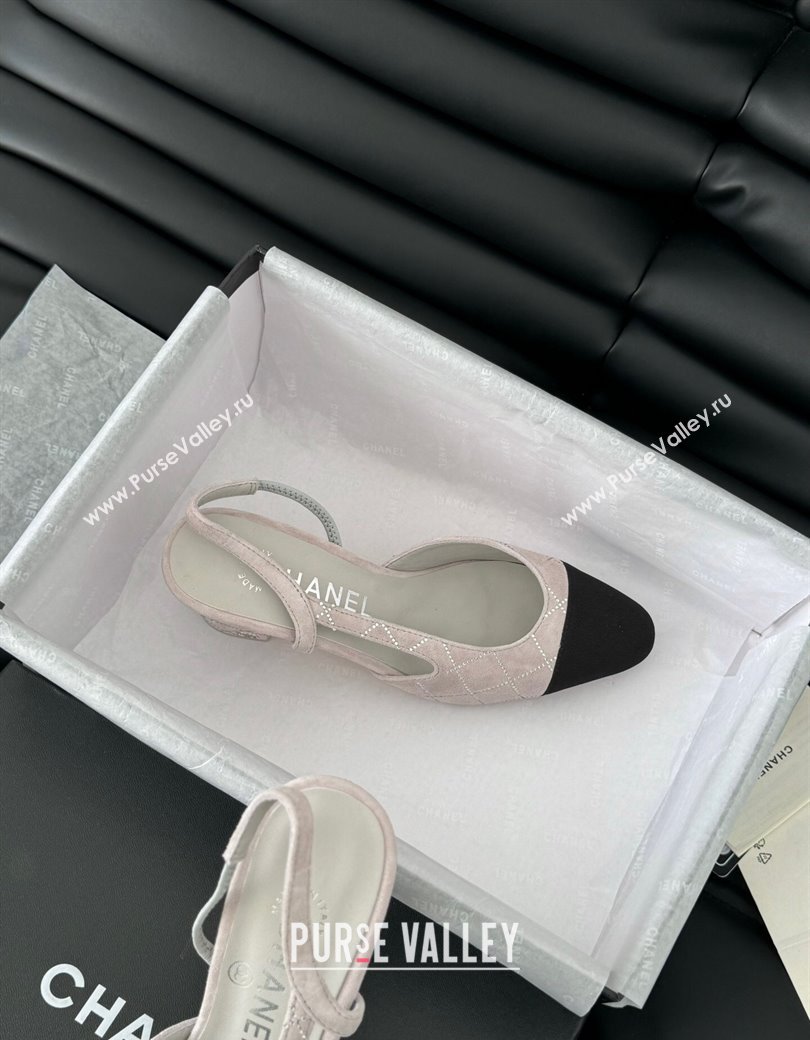 Chanel Quilted Suede Grosgrain Slingback Pumps 6.5cm with Studs G31318 Light Grey 2024 (MD-250103083)