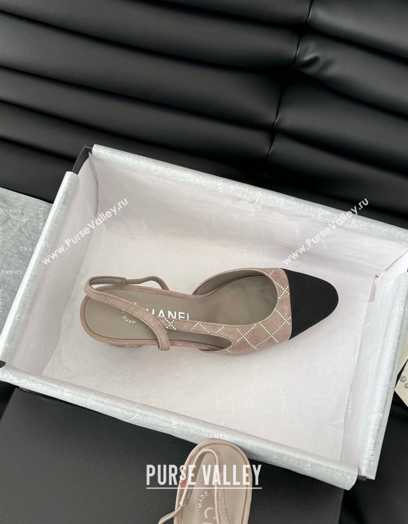 Chanel Quilted Suede Grosgrain Slingback Pumps 6.5cm with Studs G31318 Beige Grey 2024 (MD-250103084)