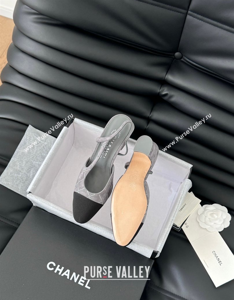 Chanel Quilted Suede Grosgrain Slingback Pumps 6.5cm with Studs G31318 Dark Grey 2024 (MD-250103085)