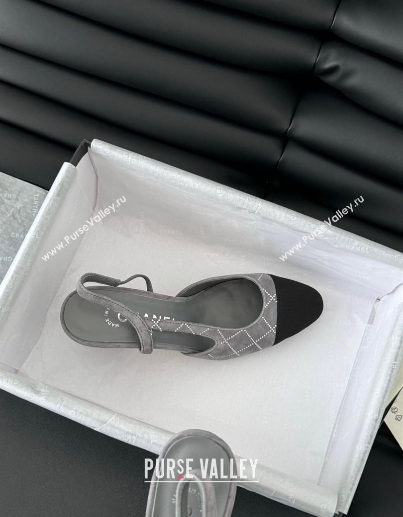 Chanel Quilted Suede Grosgrain Slingback Pumps 6.5cm with Studs G31318 Dark Grey 2024 (MD-250103085)