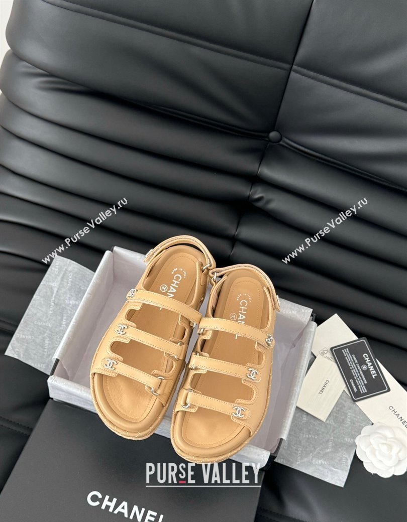 Chanel Calfskin Flat Sandals with Multi Strap Dark Beige 2024 CH010214 (MD-250102139)