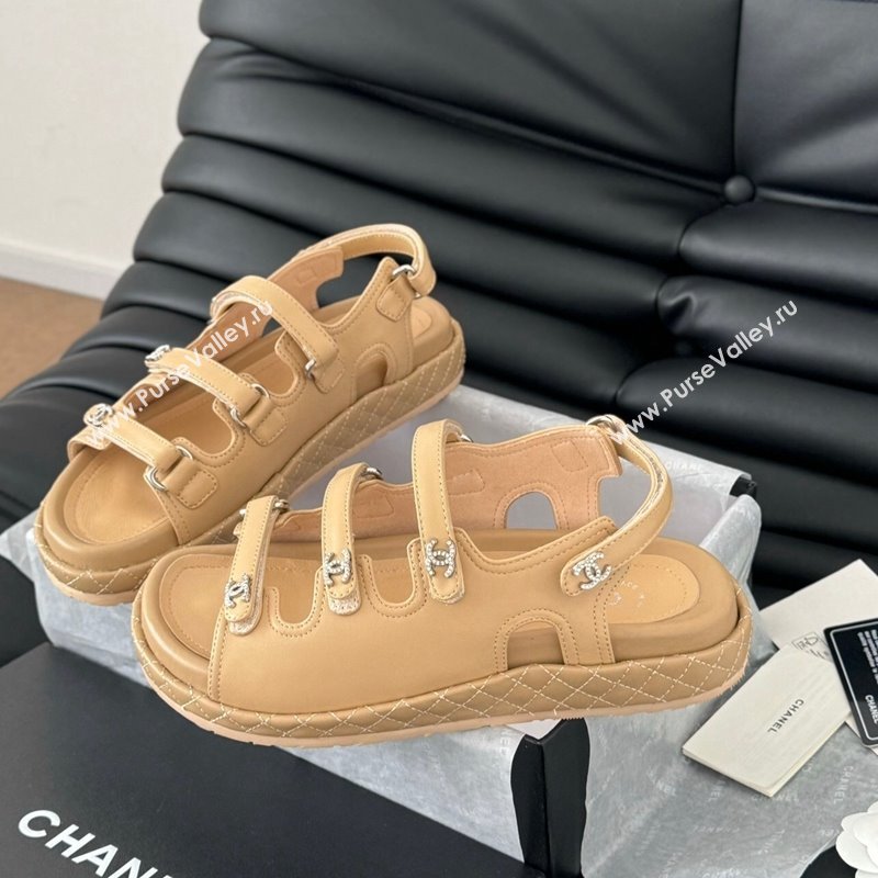 Chanel Calfskin Flat Sandals with Multi Strap Dark Beige 2024 CH010214 (MD-250102139)