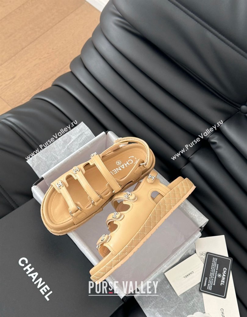 Chanel Calfskin Flat Sandals with Multi Strap Dark Beige 2024 CH010214 (MD-250102139)