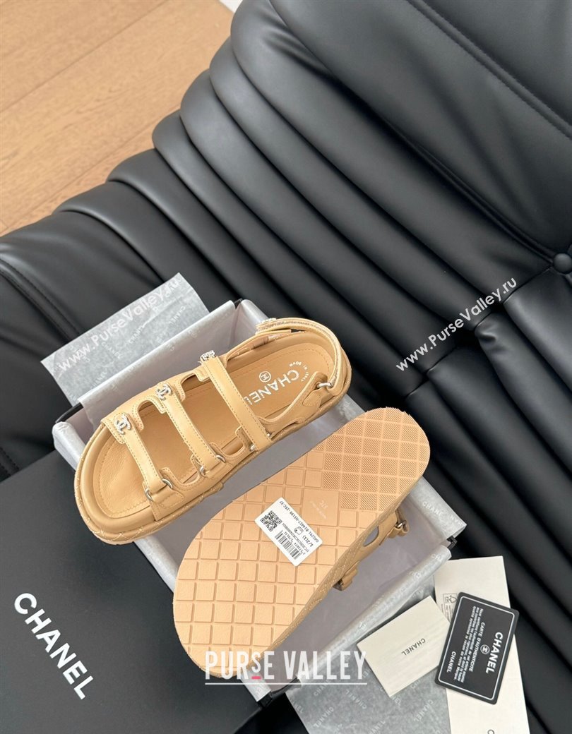 Chanel Calfskin Flat Sandals with Multi Strap Dark Beige 2024 CH010214 (MD-250102139)