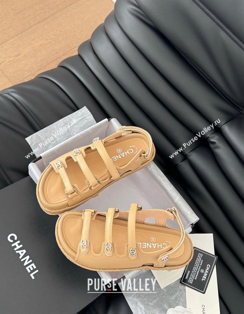 Chanel Calfskin Flat Sandals with Multi Strap Dark Beige 2024 CH010214 (MD-250102139)