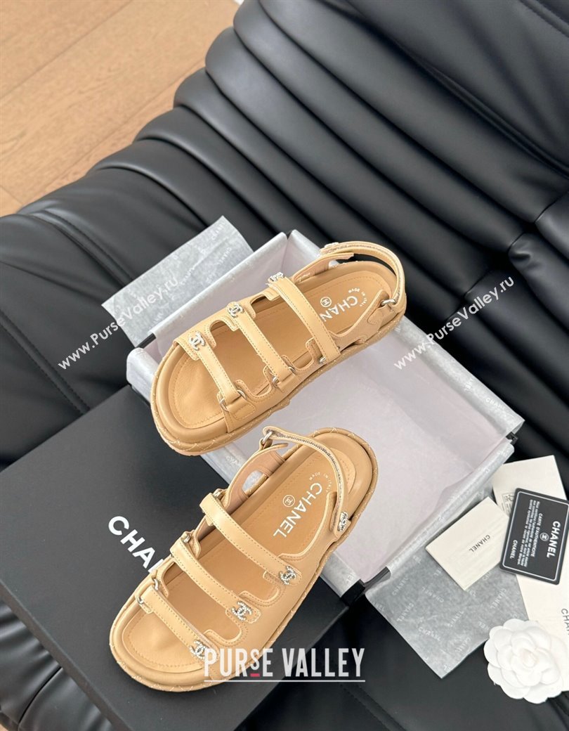 Chanel Calfskin Flat Sandals with Multi Strap Dark Beige 2024 CH010214 (MD-250102139)