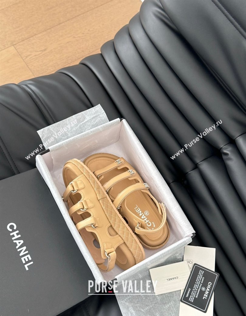 Chanel Calfskin Flat Sandals with Multi Strap Dark Beige 2024 CH010214 (MD-250102139)