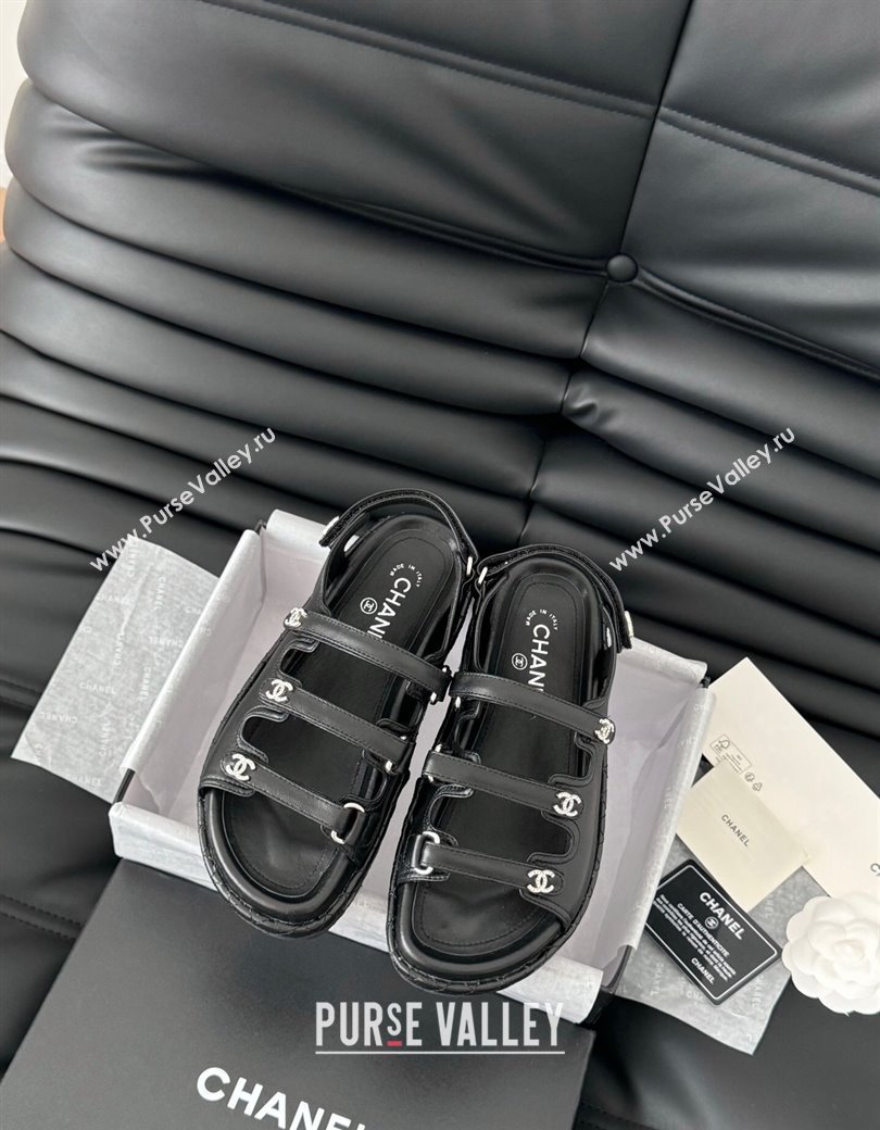 Chanel Calfskin Flat Sandals with Multi Strap Black 2024 CH010214 (MD-250102144)