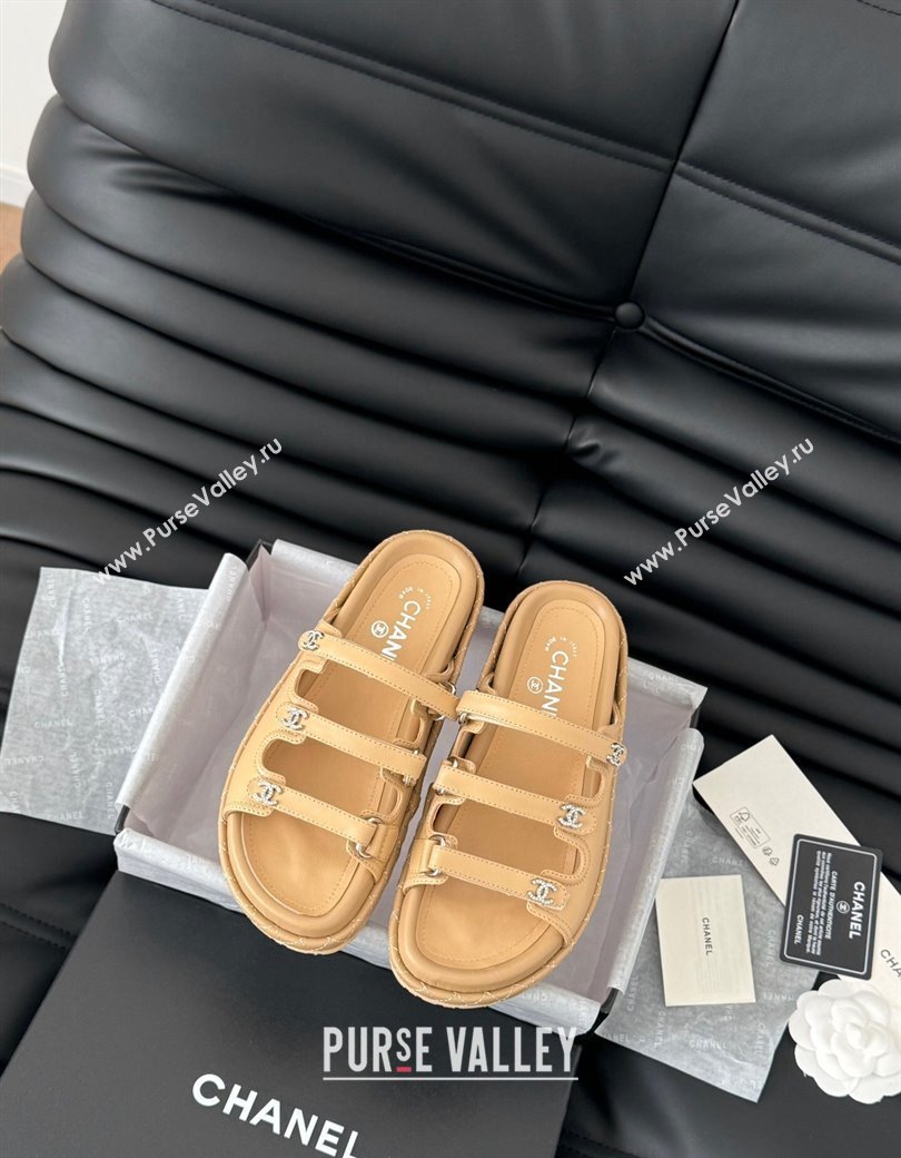 Chanel Calfskin Flat Slides Sandal with Multi Strap Dark Beige 2024 CH010214 (MD-250102147)