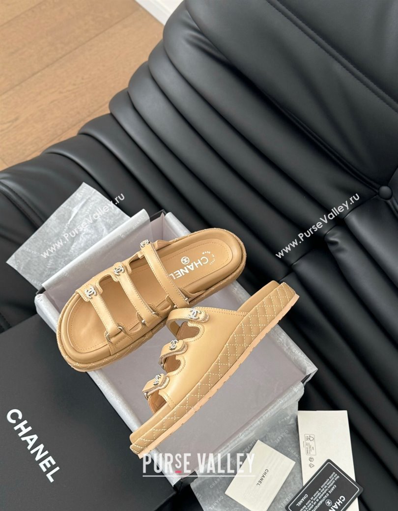 Chanel Calfskin Flat Slides Sandal with Multi Strap Dark Beige 2024 CH010214 (MD-250102147)