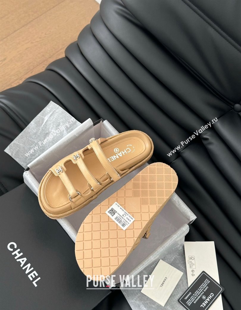 Chanel Calfskin Flat Slides Sandal with Multi Strap Dark Beige 2024 CH010214 (MD-250102147)