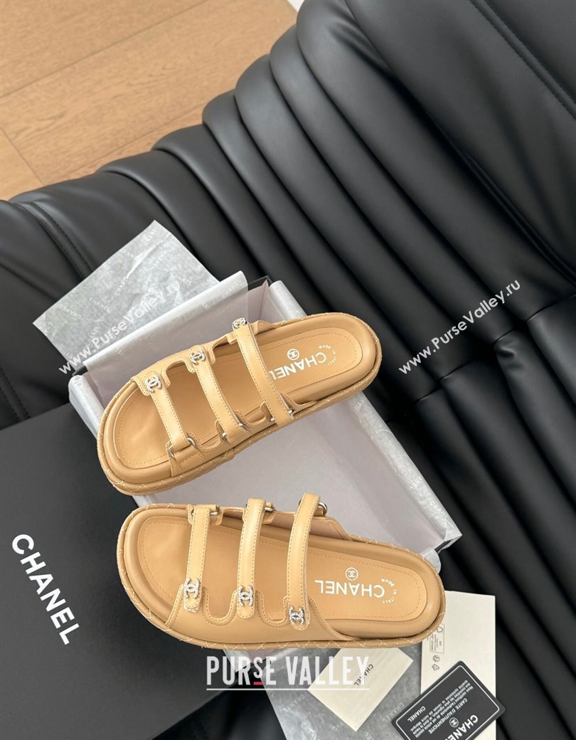 Chanel Calfskin Flat Slides Sandal with Multi Strap Dark Beige 2024 CH010214 (MD-250102147)