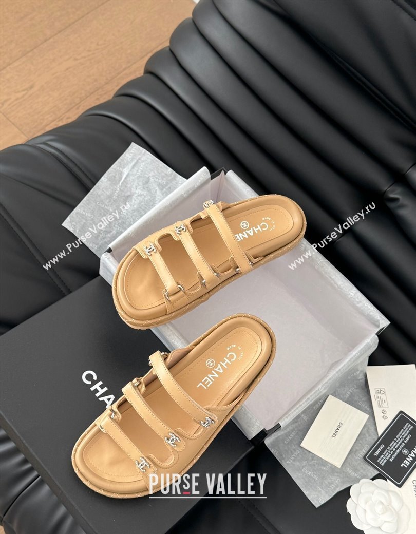 Chanel Calfskin Flat Slides Sandal with Multi Strap Dark Beige 2024 CH010214 (MD-250102147)