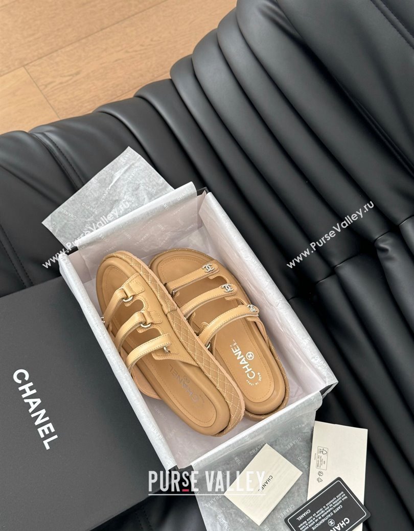 Chanel Calfskin Flat Slides Sandal with Multi Strap Dark Beige 2024 CH010214 (MD-250102147)