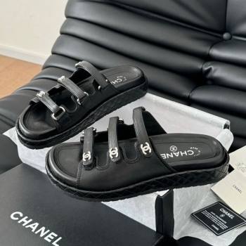 Chanel Calfskin Flat Slides Sandal with Multi Strap Black 2024 CH010214 (MD-250102151)