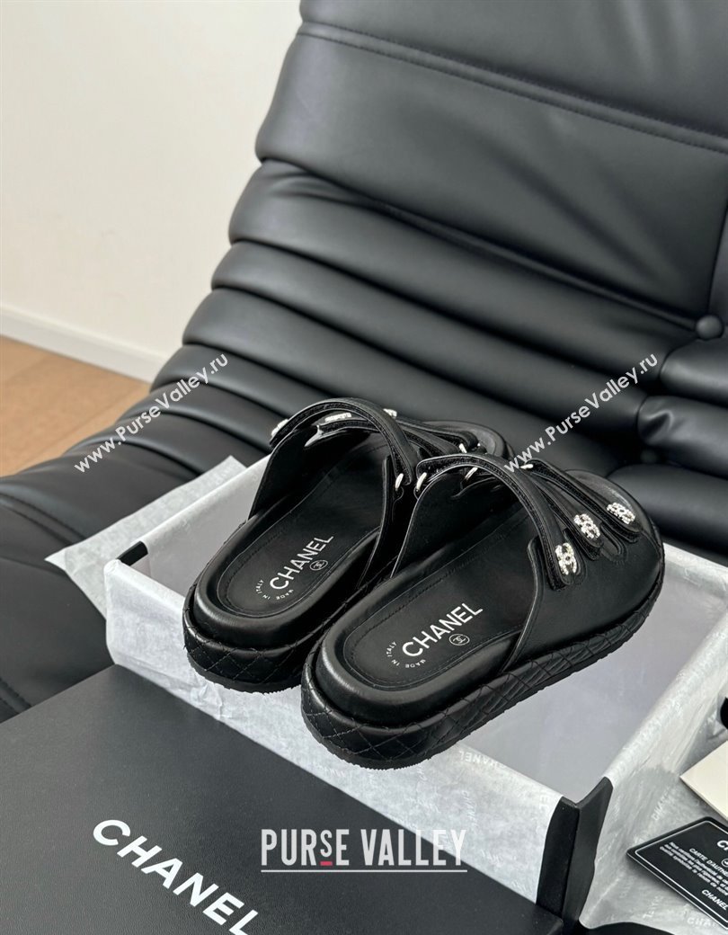 Chanel Calfskin Flat Slides Sandal with Multi Strap Black 2024 CH010214 (MD-250102151)