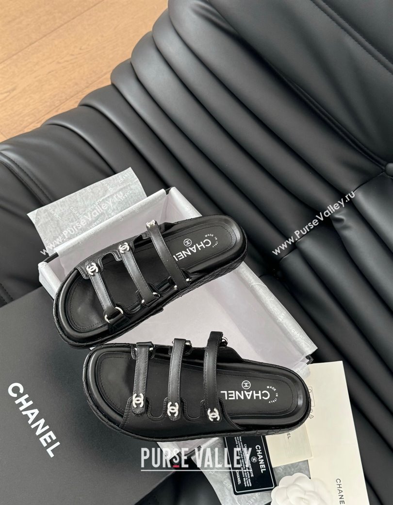 Chanel Calfskin Flat Slides Sandal with Multi Strap Black 2024 CH010214 (MD-250102151)